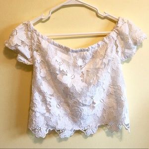 ♡ White Lace Crochet Off-Shoulder Top ♡